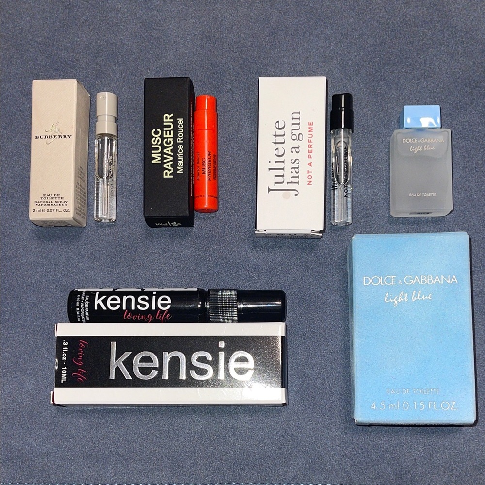 Perfume Sample Set with Burberry Kensie Dolce & Gabbana Musc Ravageur Juliette